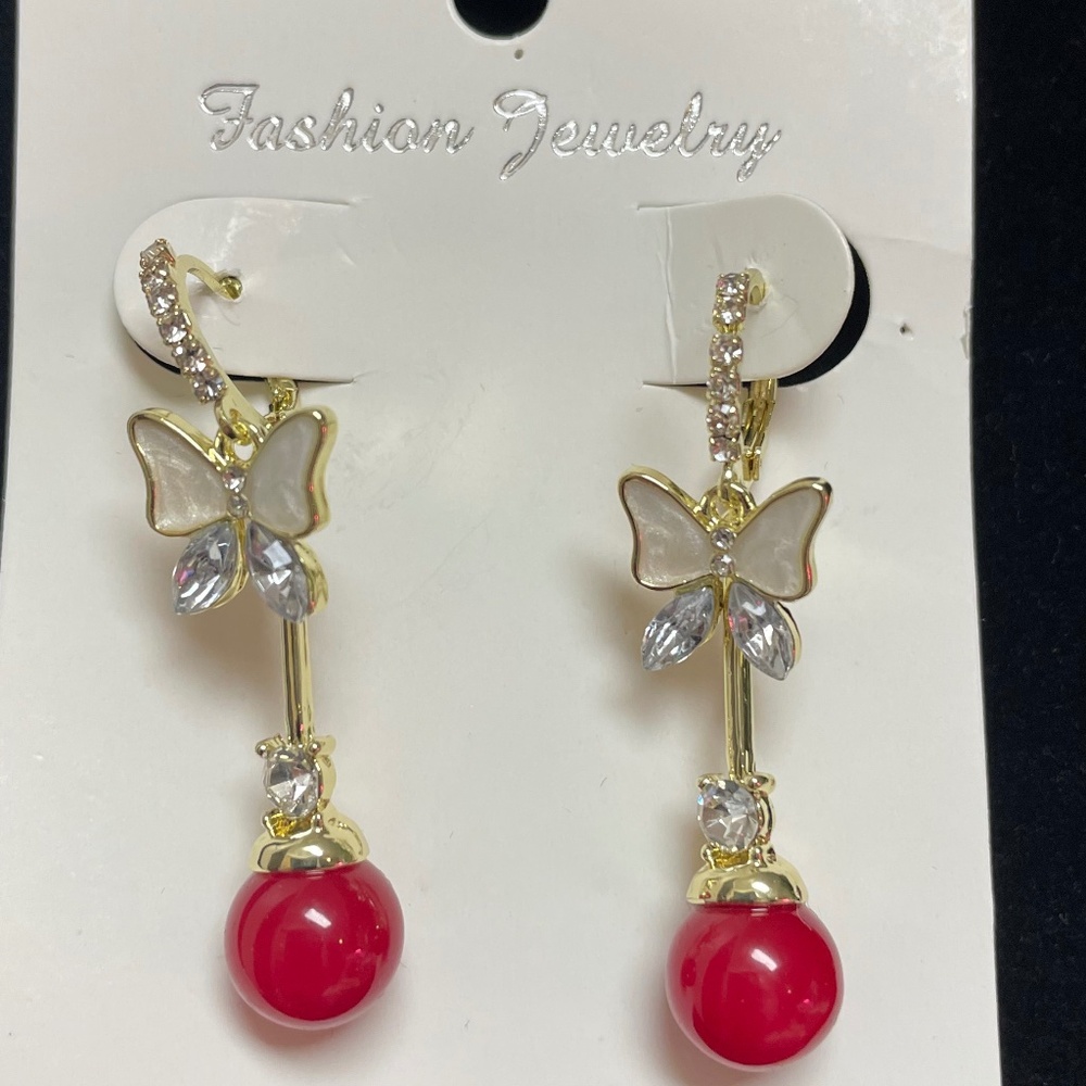 Fashion Butterfly Red Cherry Drop Earrings – Cute Crystal Dangle Style